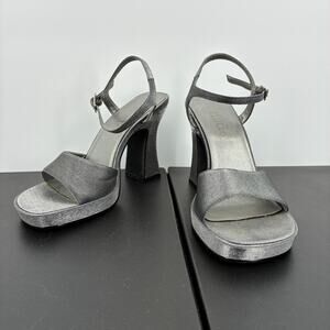 Celine Platform Block Heel Sandals Size 7 Pewter Silver Ankle Strap Y2k Retro